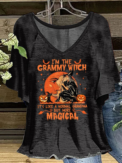 Halloween Grammy Witch T-shirt met V-hals